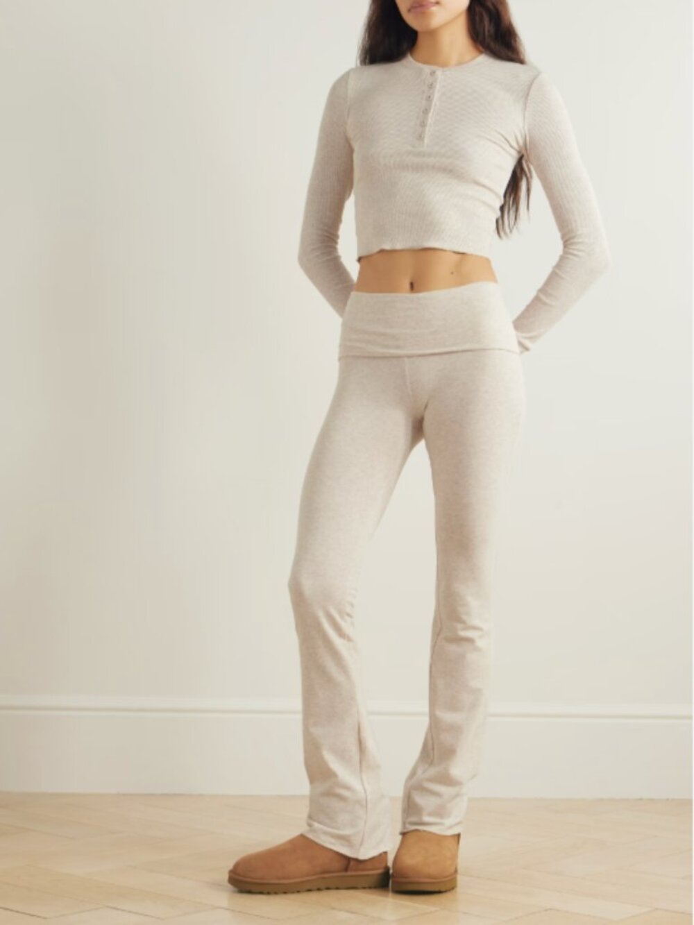 NEW SKIMS Cotton Rib Crop Long Sleeve Henley Oatmeal Heather 4X NWT